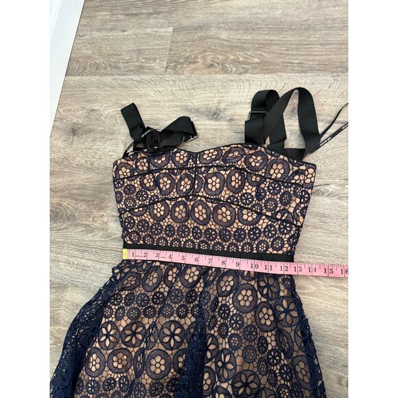 Self-Portrait Navy Lace Asymmetrical Dress Size 4 - Picture 10 of 11